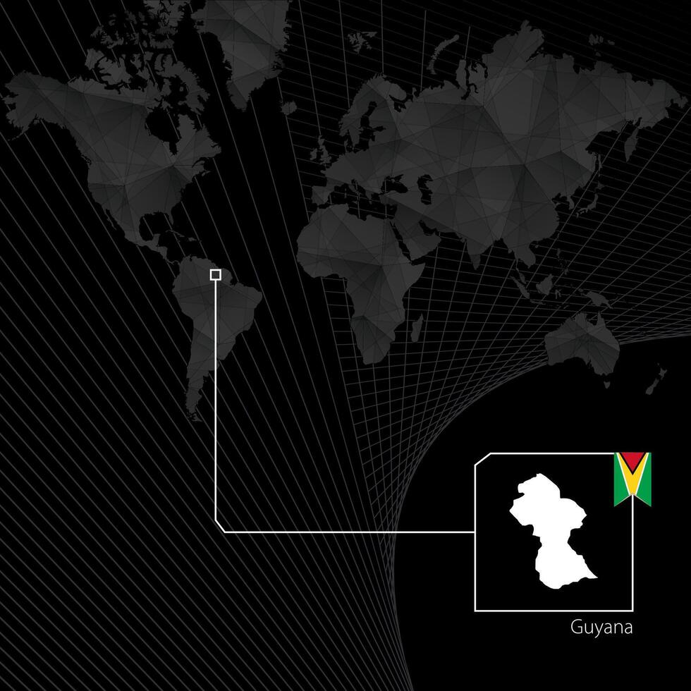 Guyana on black World Map. Map and flag of Guyana. vector