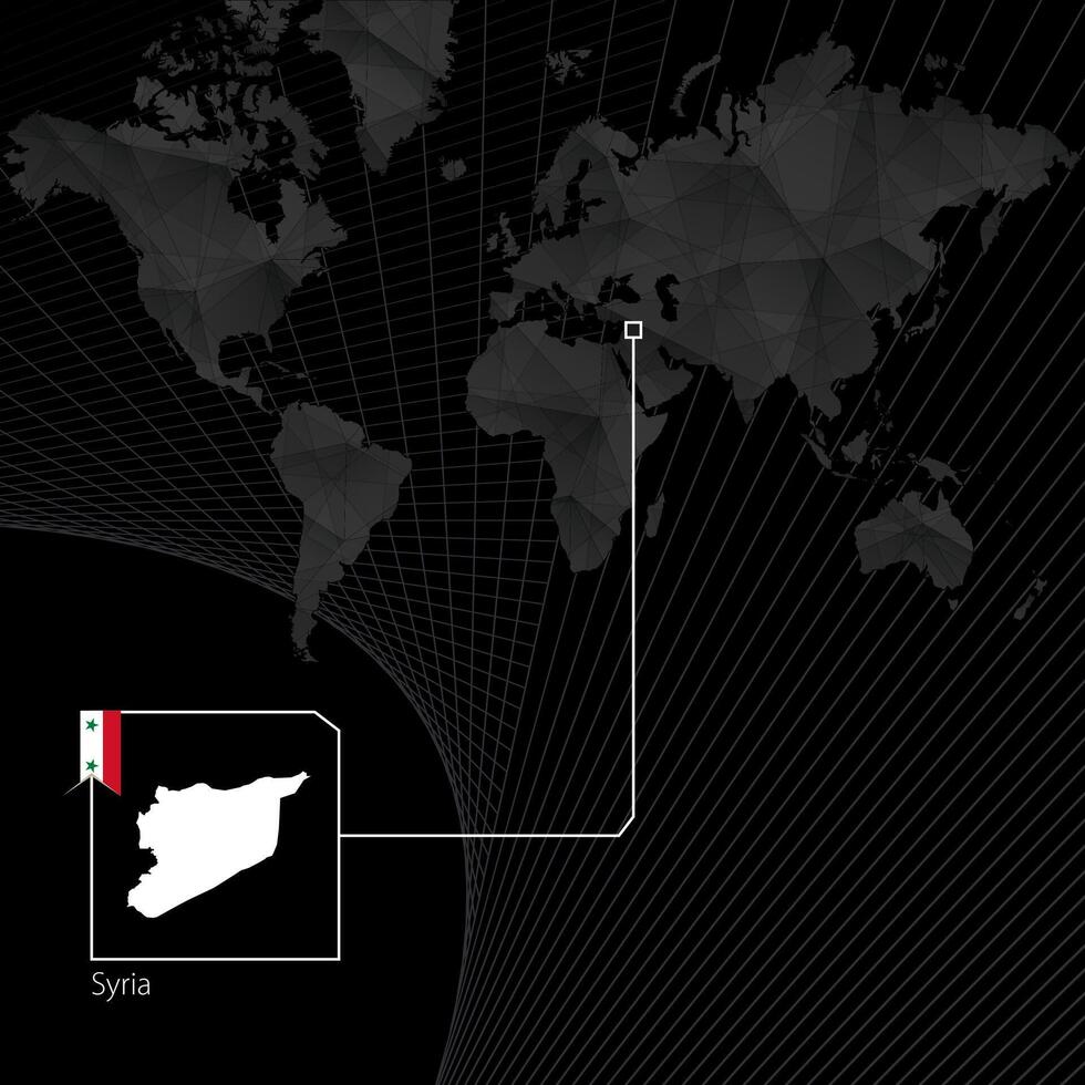 Syria on black World Map. Map and flag of Syria. vector