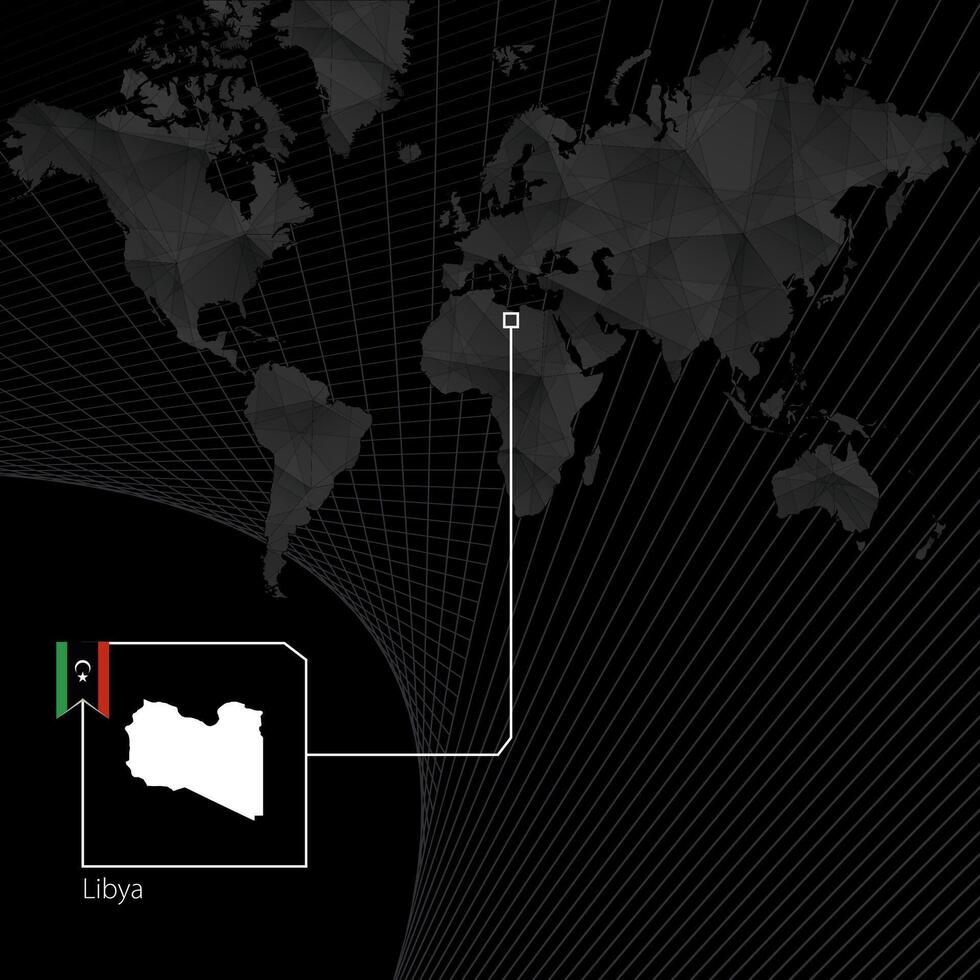 Libya on black World Map. Map and flag of Libya. vector