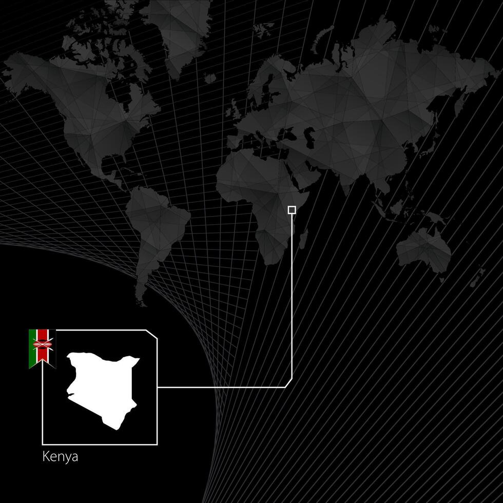 Kenia en negro mundo mapa. mapa y bandera de Kenia. vector