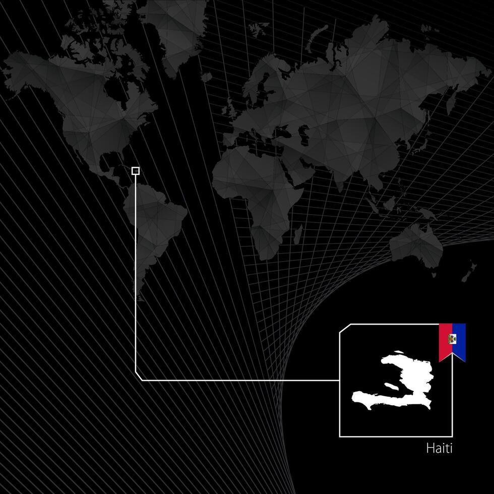 Haiti on black World Map. Map and flag of Haiti. vector
