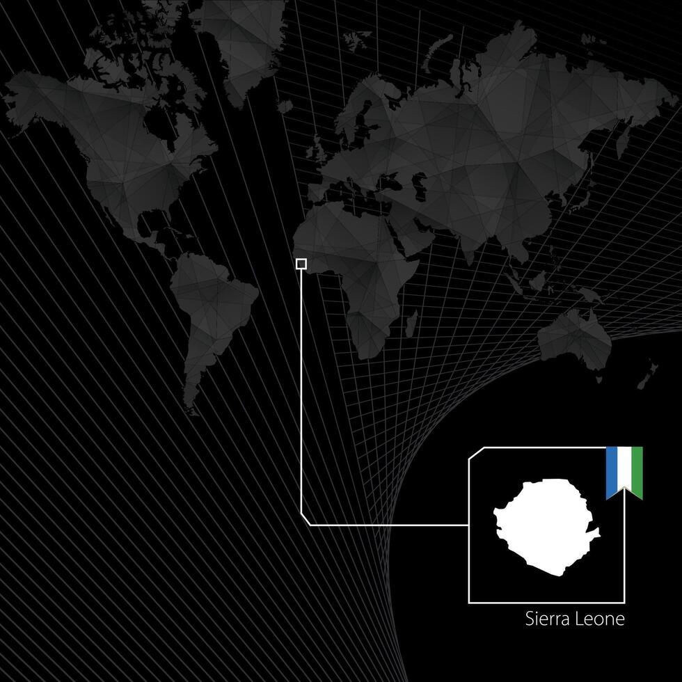 Sierra Leone on black World Map. Map and flag of Sierra Leone. vector