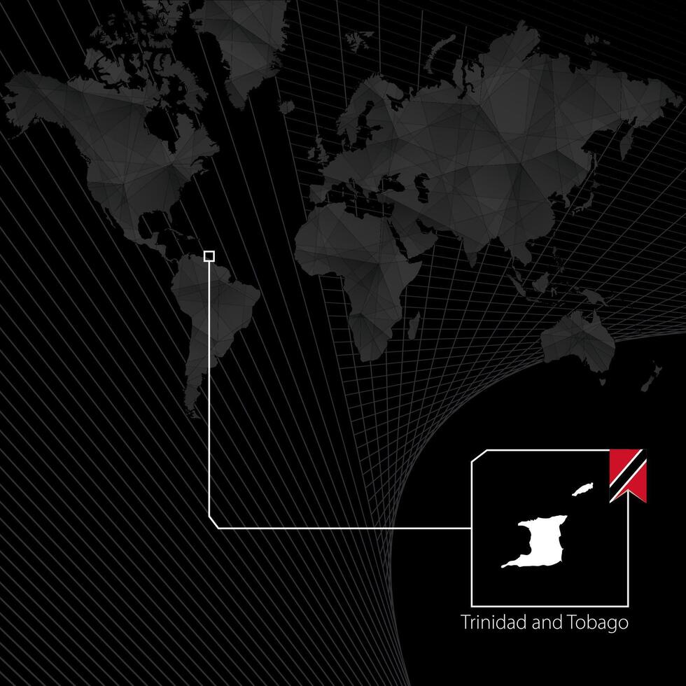 trinidad y tobago en negro mundo mapa. mapa y bandera de trinidad y tobago vector