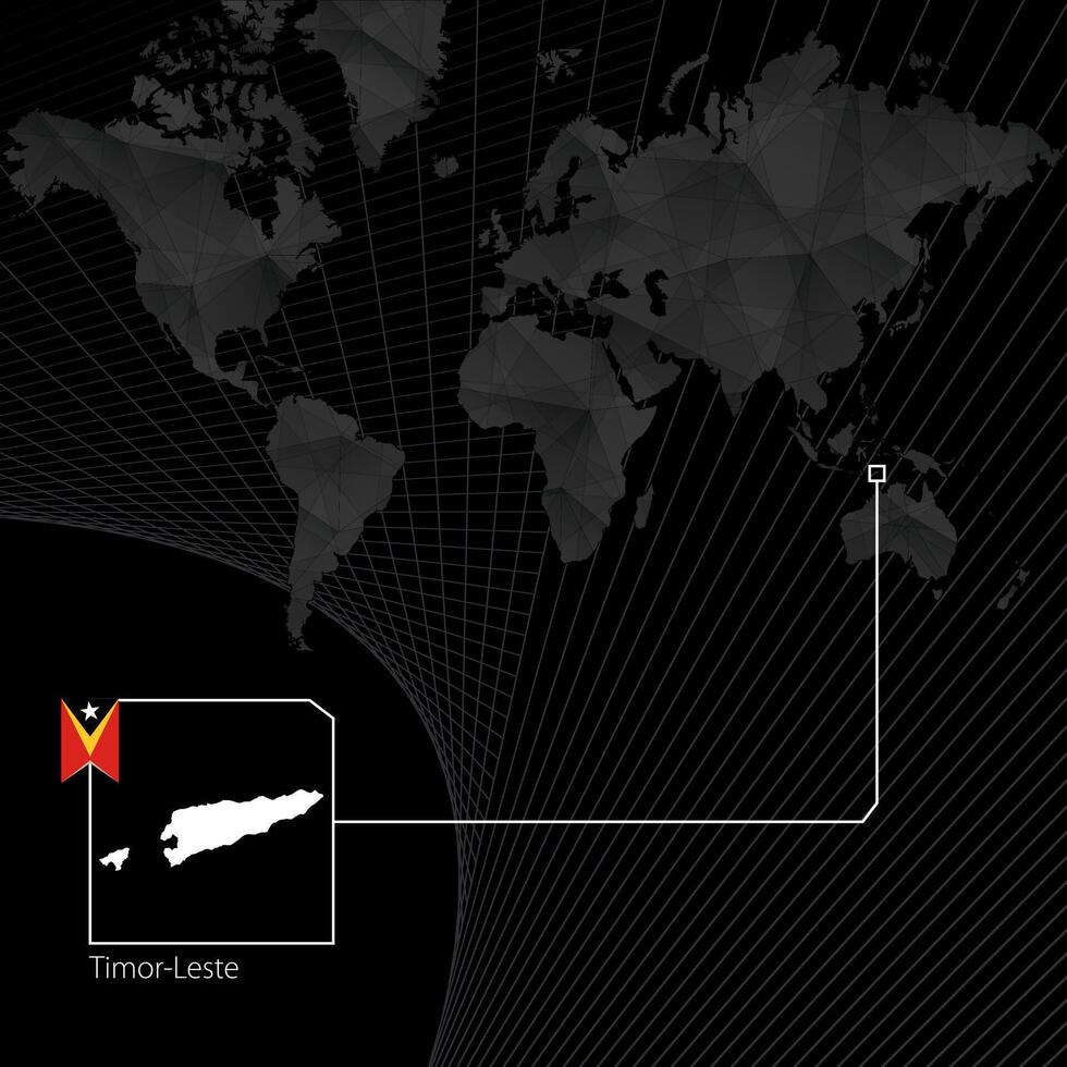 East Timor on black World Map. Map and flag of East Timor. vector