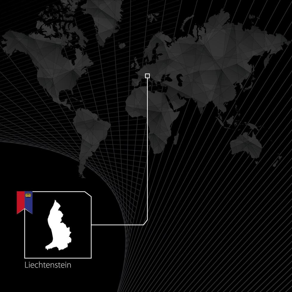 Liechtenstein on black World Map. Map and flag of Liechtenstein. vector