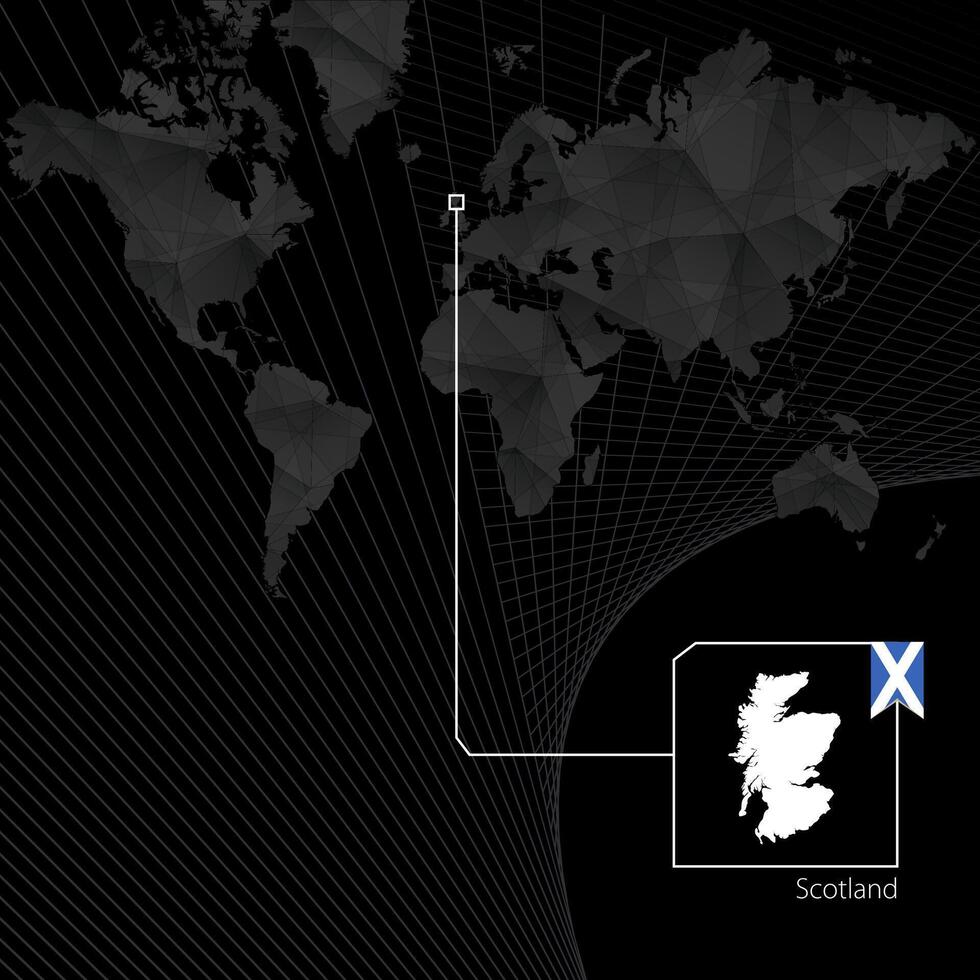 Scotland on black World Map. Map and flag of Scotland. vector