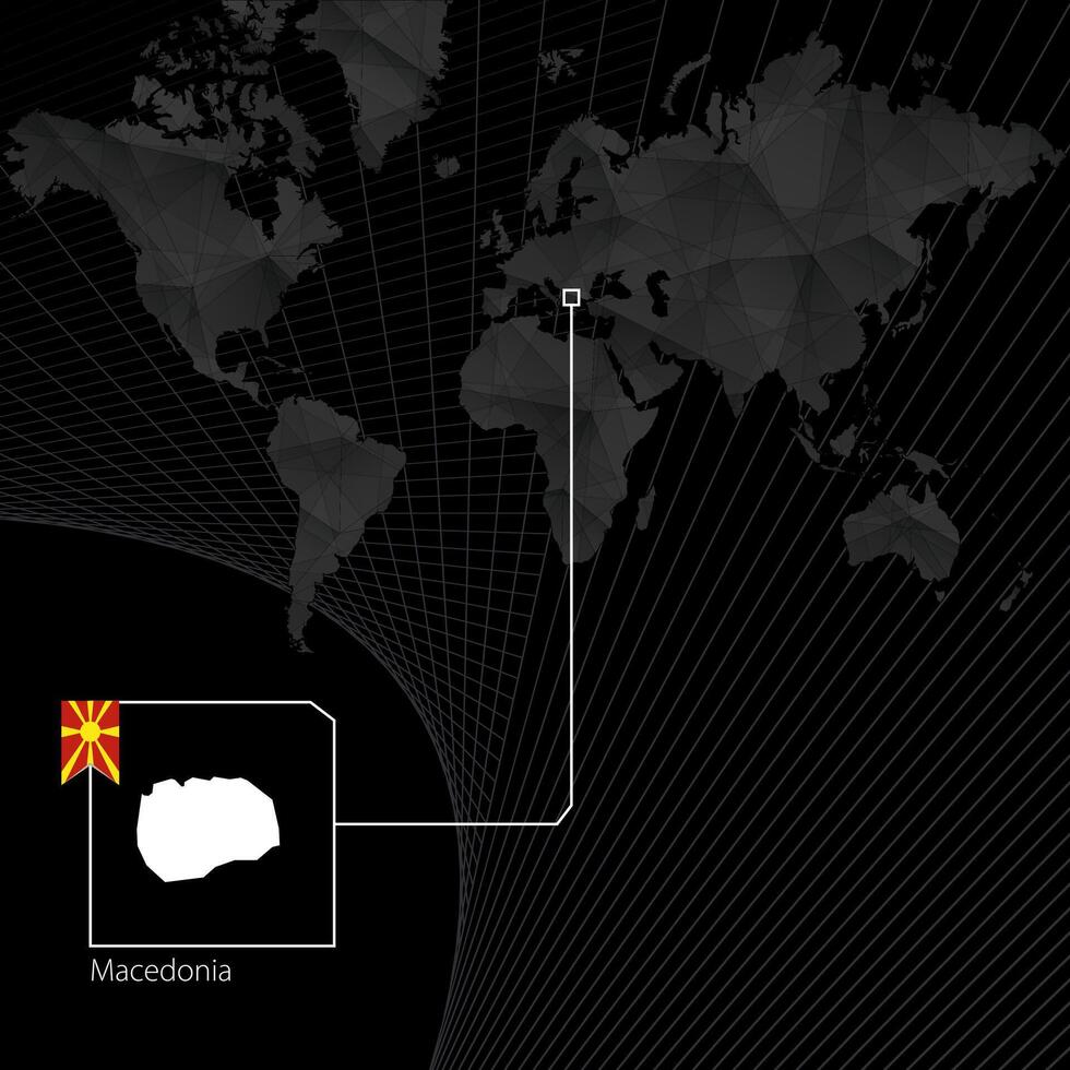 Macedonia on black World Map. Map and flag of Macedonia. vector