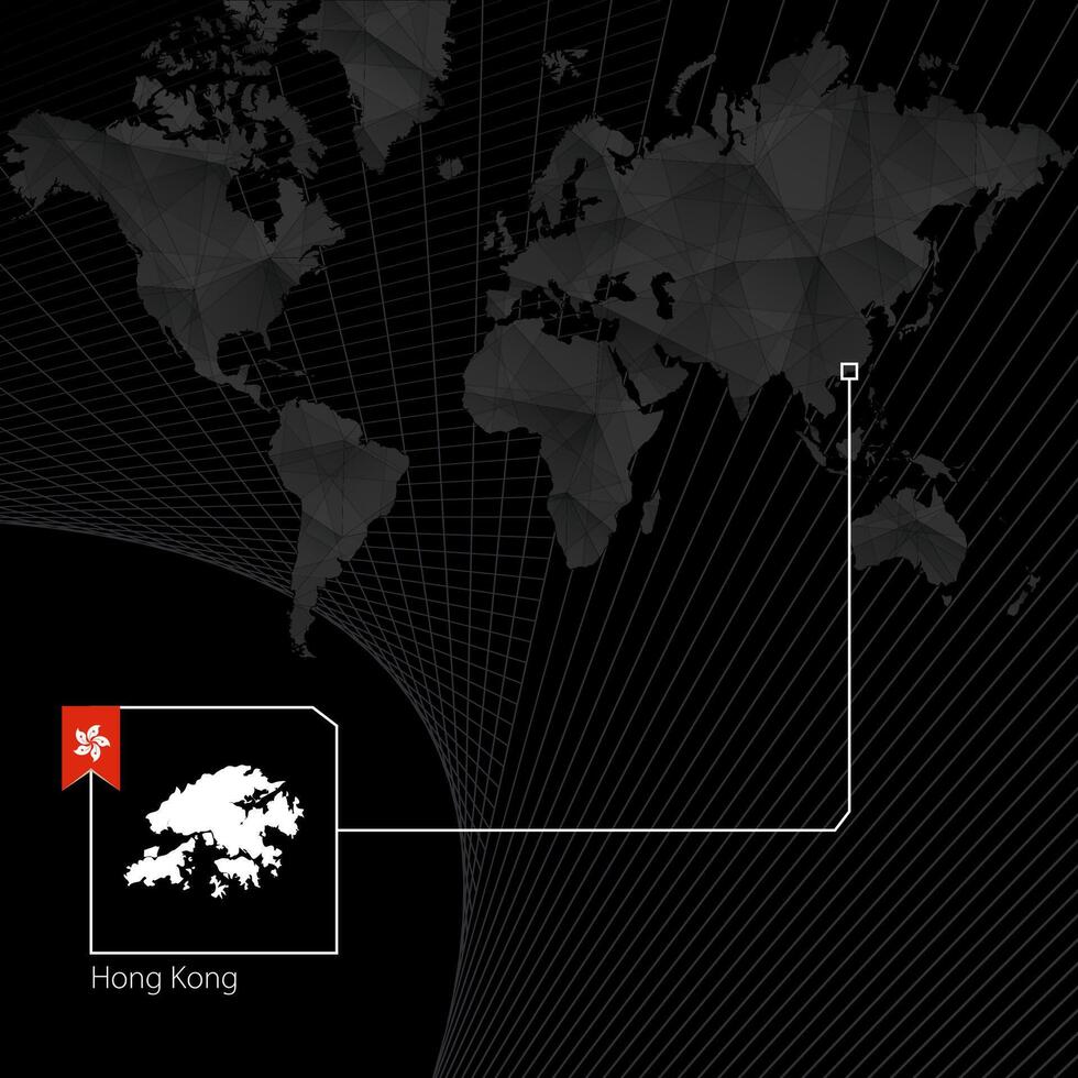 Hong Kong on black World Map. Map and flag of Hong Kong. vector