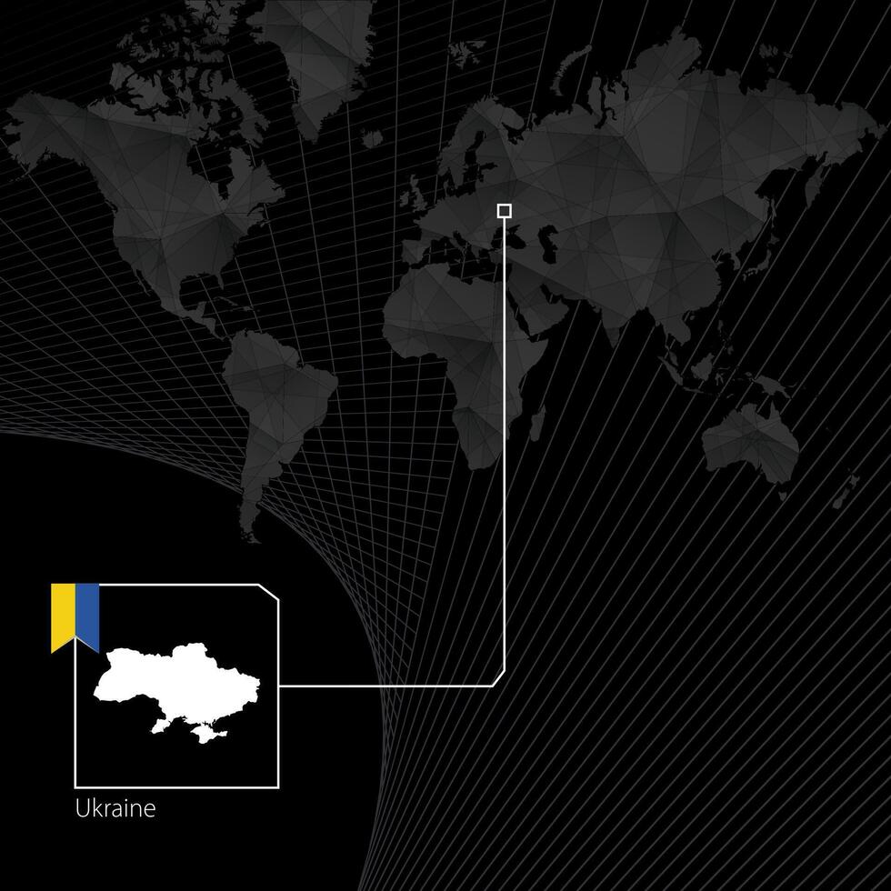 Ucrania en negro mundo mapa. mapa y bandera de Ucrania. vector