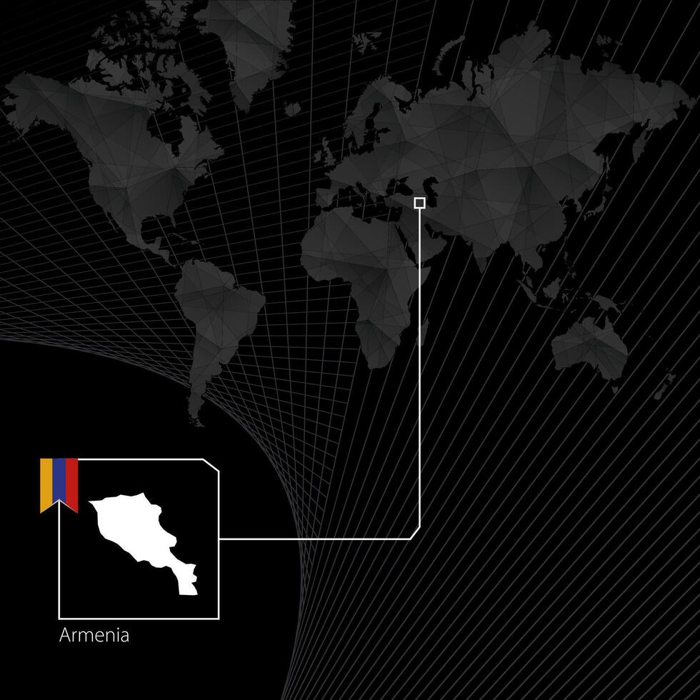 Armenia on black World Map. Map and flag of Armenia. vector