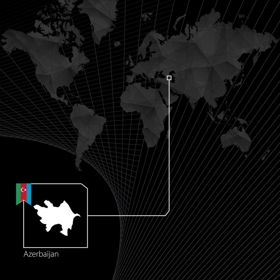 azerbaiyán en negro mundo mapa. mapa y bandera de azerbaiyán vector