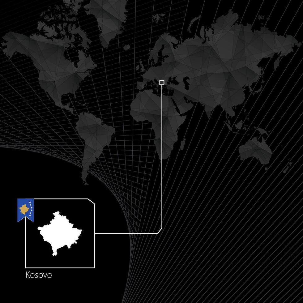 Kosovo en negro mundo mapa. mapa y bandera de Kosovo. vector