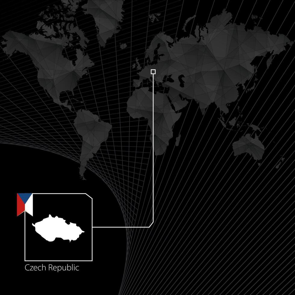 Czech Republic on black World Map. Map and flag of Czech Republic. vector