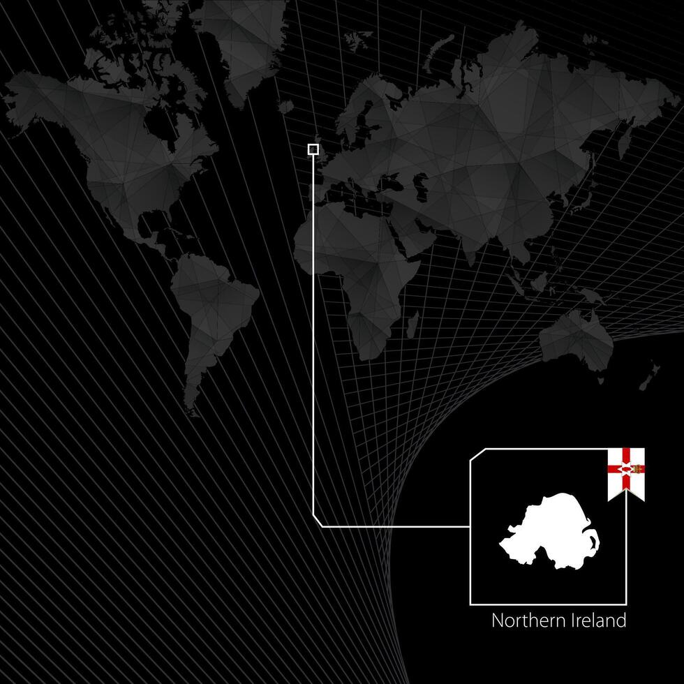 Northern Ireland on black World Map. Map and flag of Northern Ireland. vector