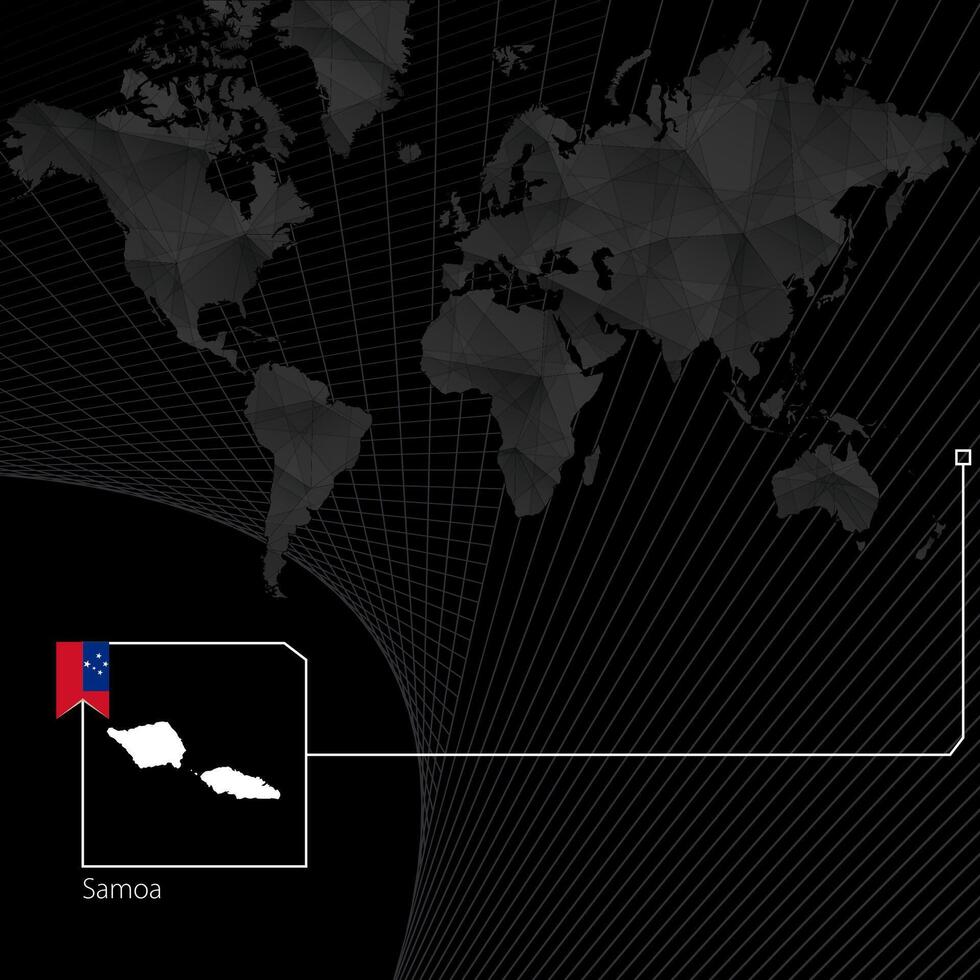 Samoa on black World Map. Map and flag of Samoa. vector