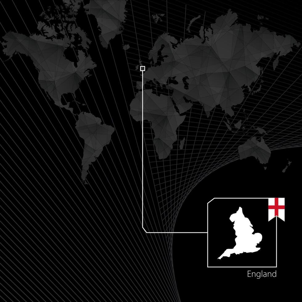 England on black World Map. Map and flag of England. vector
