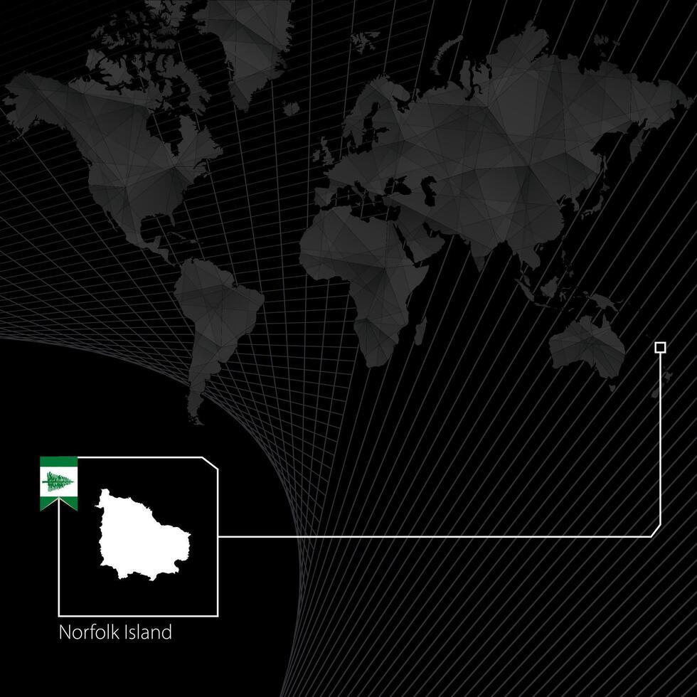 norfolk isla en negro mundo mapa. mapa y bandera de norfolk isla. vector