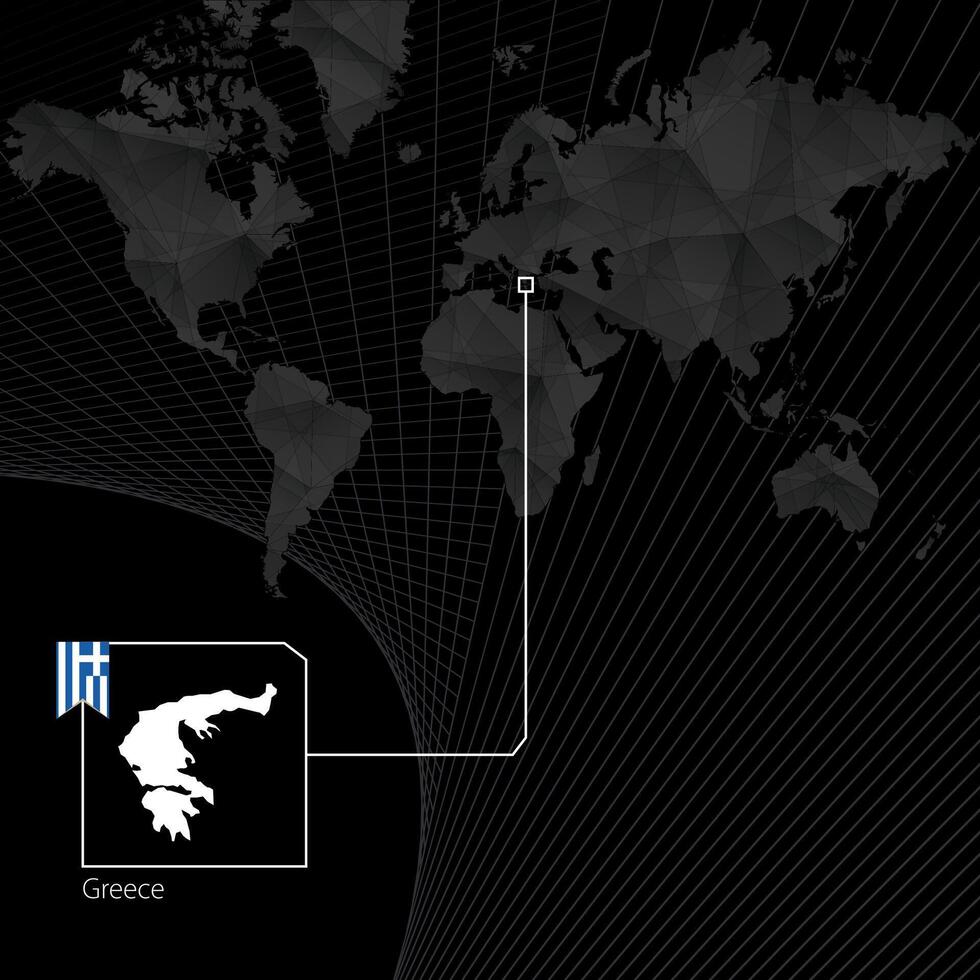 Greece on black World Map. Map and flag of Greece. vector