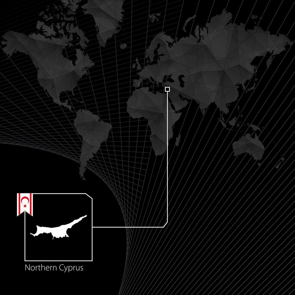 Northern Cyprus on black World Map. Map and flag of Northern Cyprus. vector