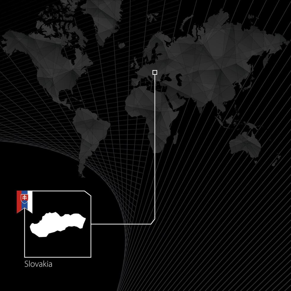 Slovakia on black World Map. Map and flag of Slovakia. vector