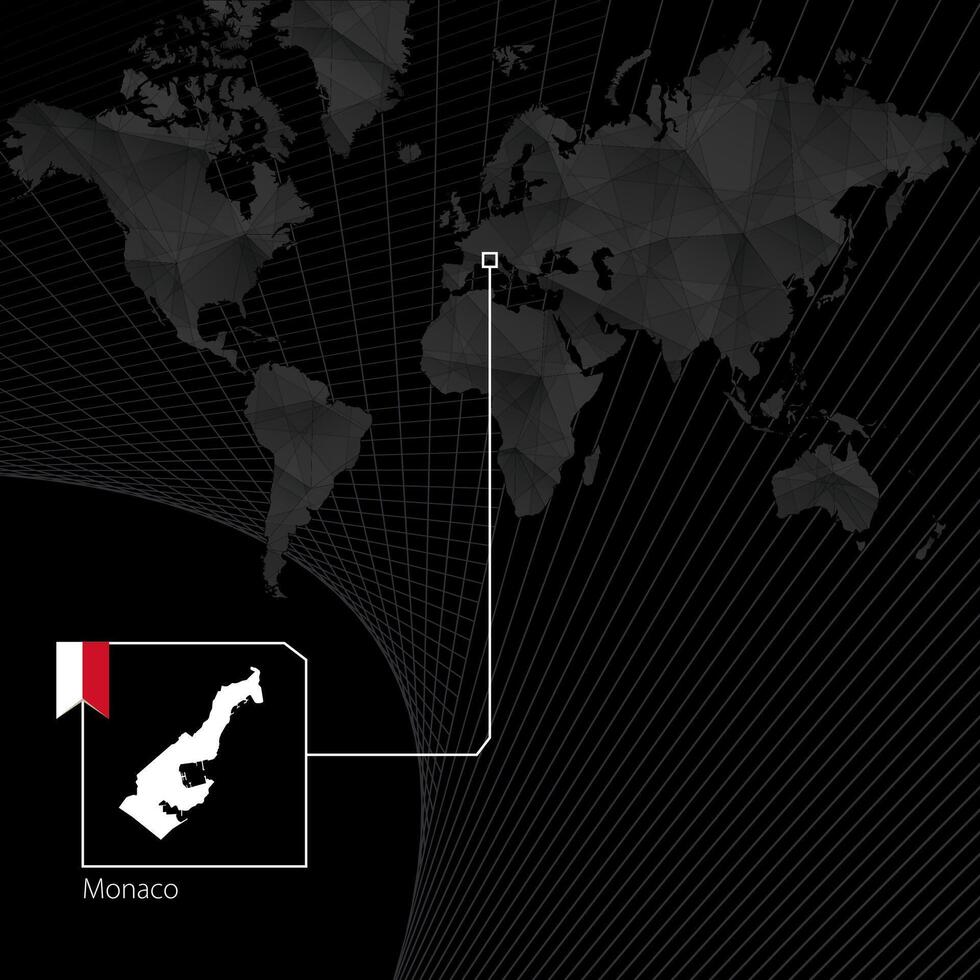 Mónaco en negro mundo mapa. mapa y bandera de Mónaco. vector