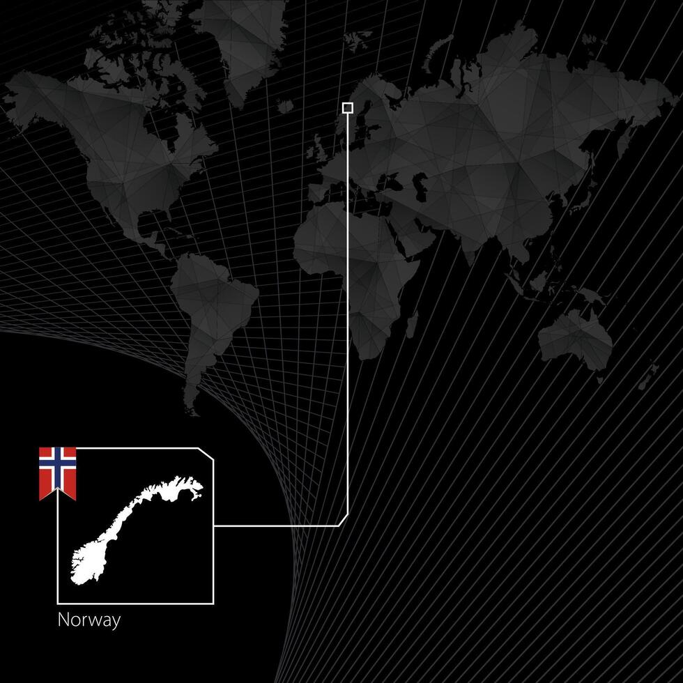 Norway on black World Map. Map and flag of Norway. vector