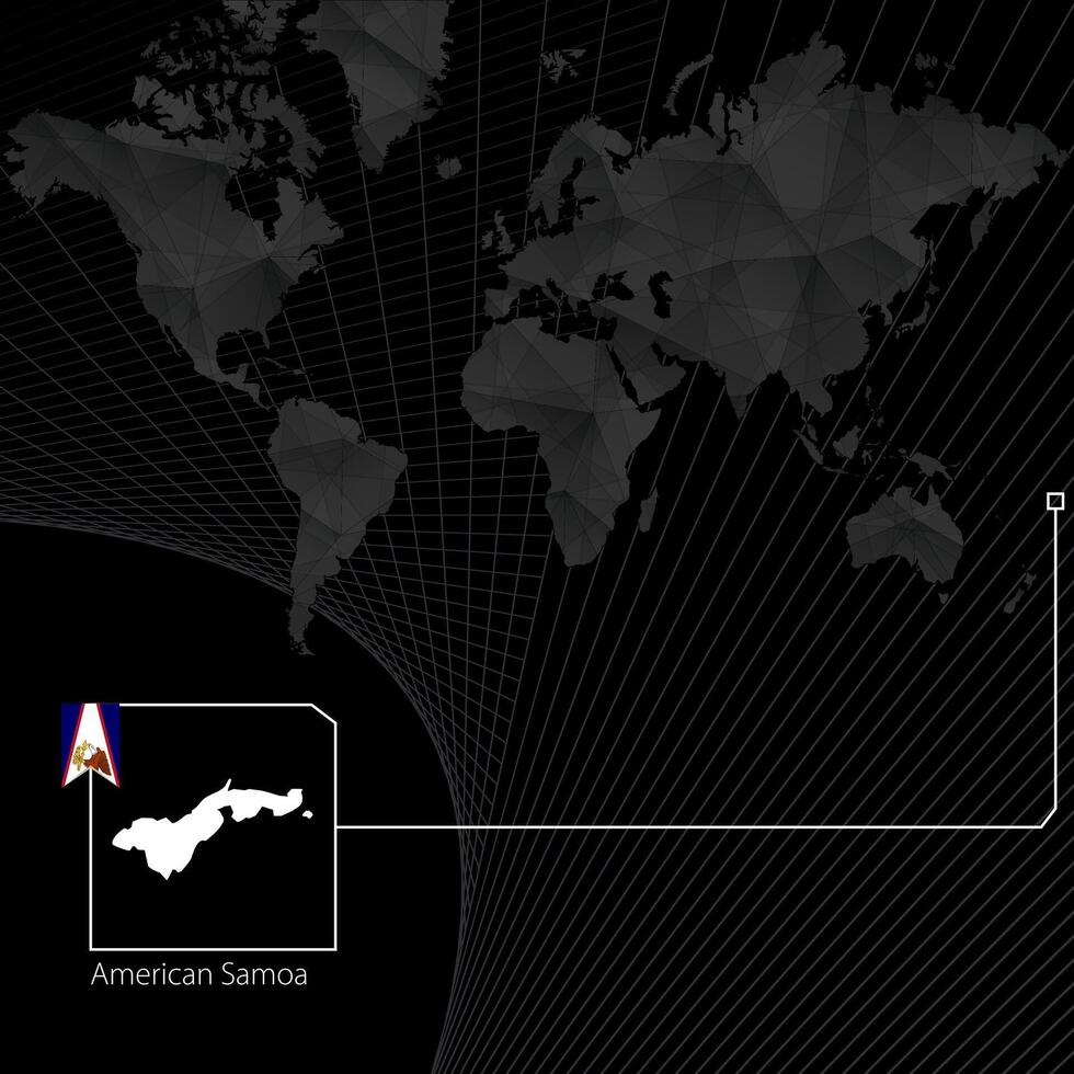 American Samoa on black World Map. Map and flag of American Samoa. vector