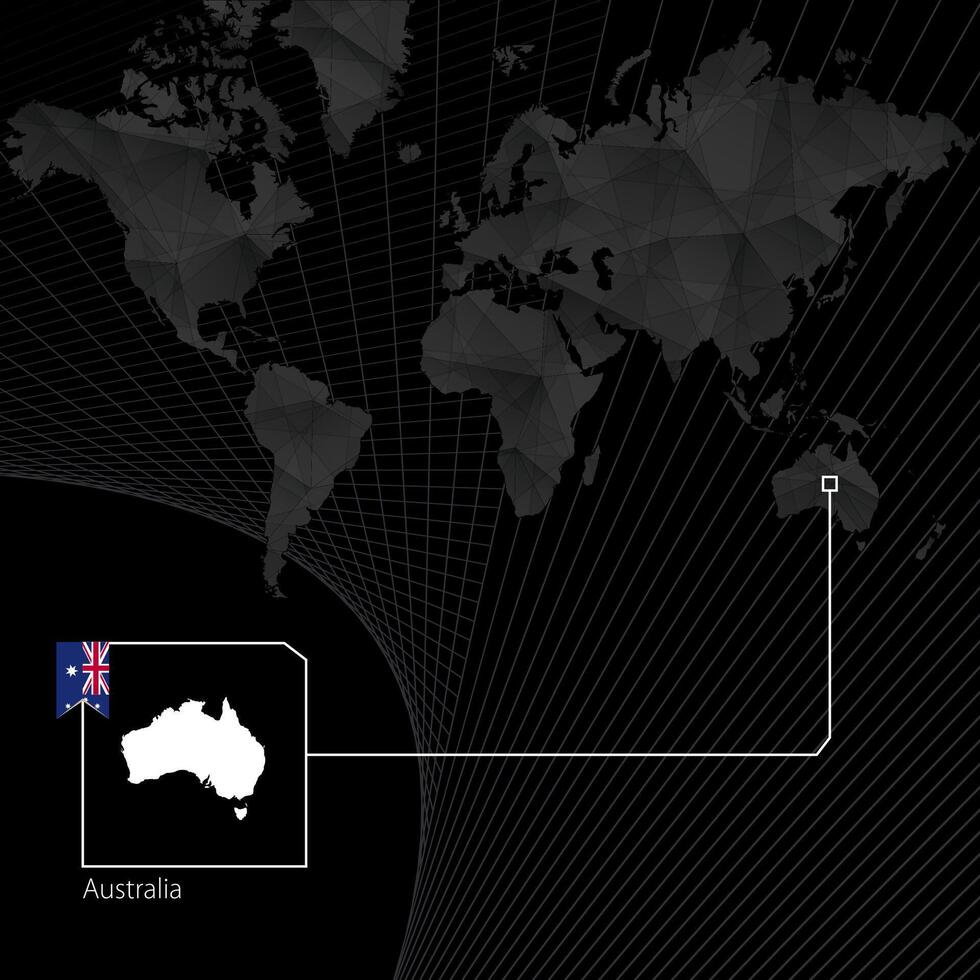 Australia on black World Map. Map and flag of Australia. vector