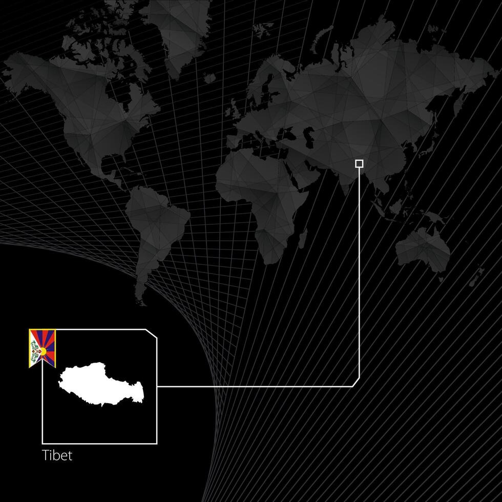 Tíbet en negro mundo mapa. mapa y bandera de Tíbet. vector