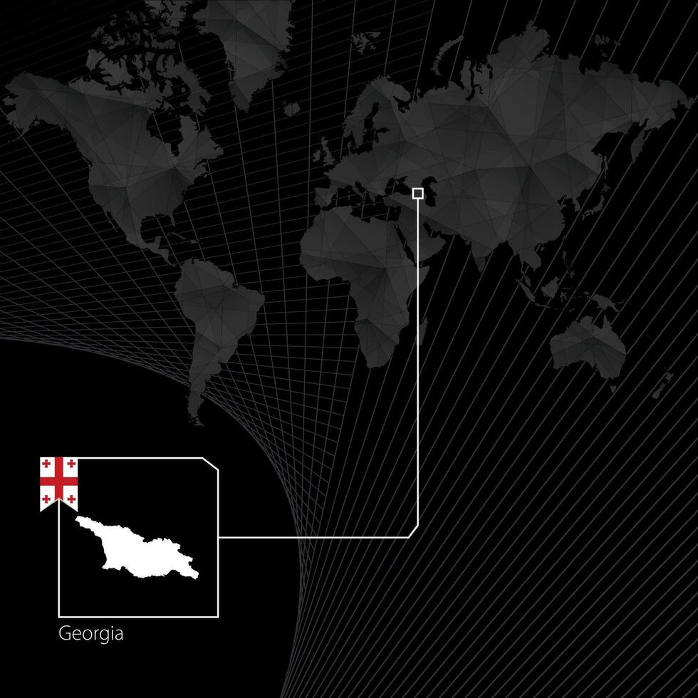 Georgia on black World Map. Map and flag of Georgia. vector