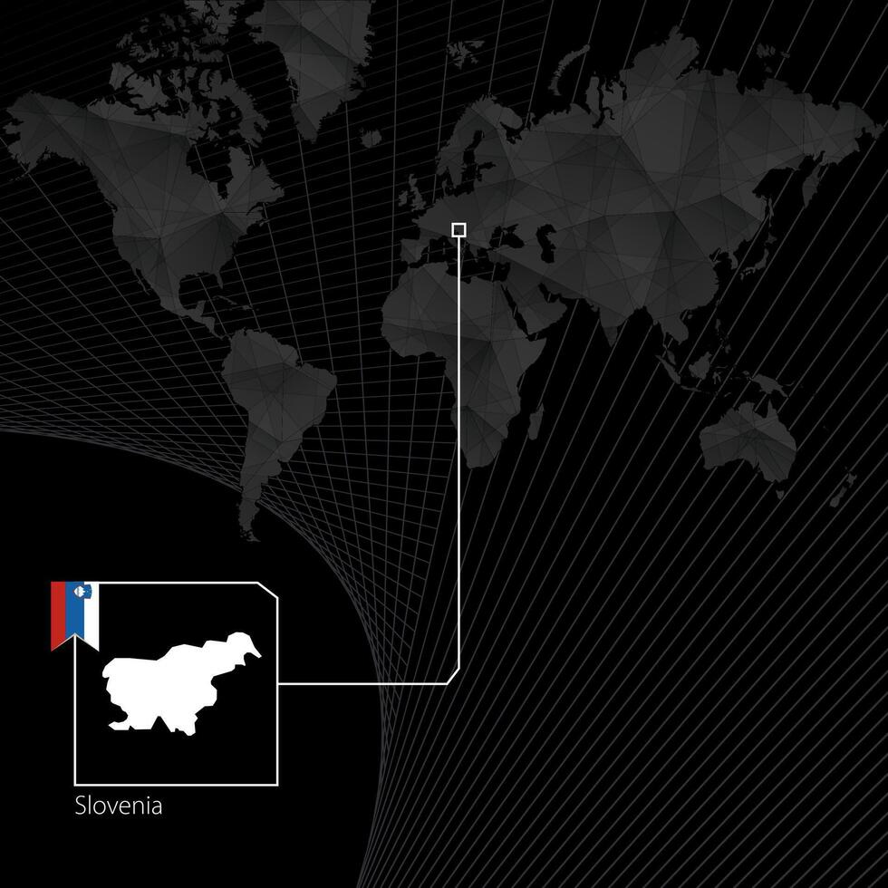 Slovenia on black World Map. Map and flag of Slovenia. vector