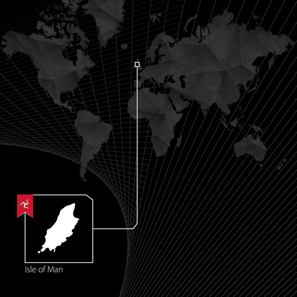 Isle of Man on black World Map. Map and flag of Isle of Man. vector