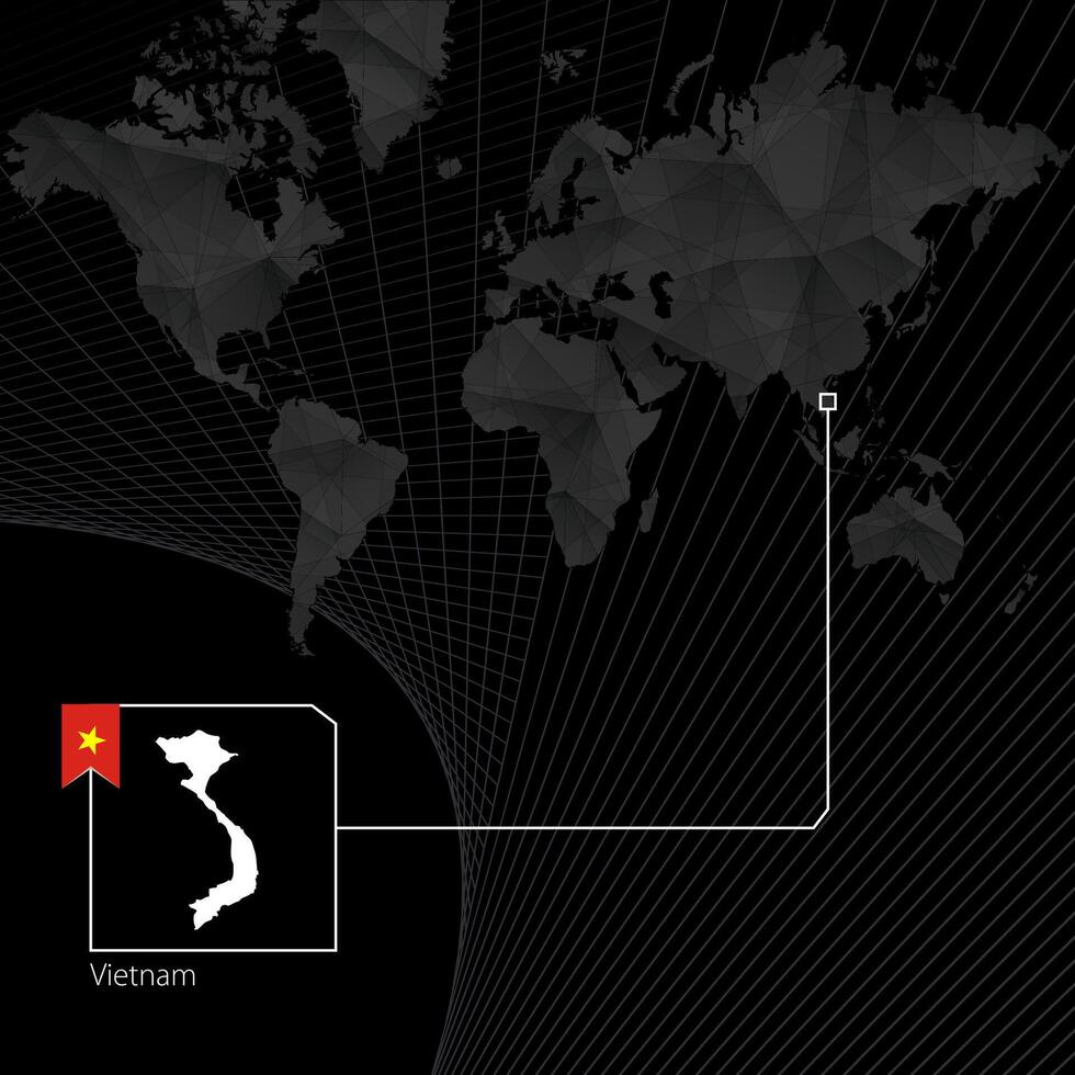 Vietnam en negro mundo mapa. mapa y bandera de Vietnam. vector