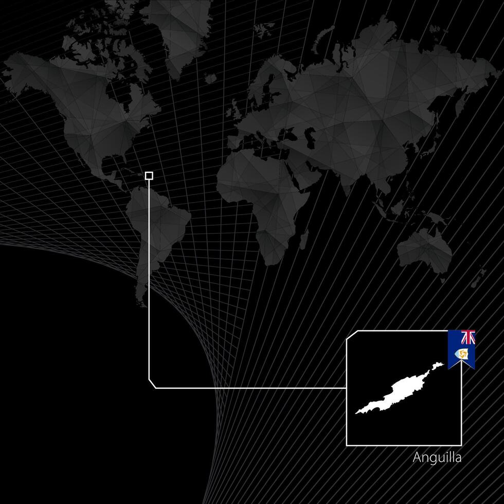 Anguilla on black World Map. Map and flag of Anguilla. vector