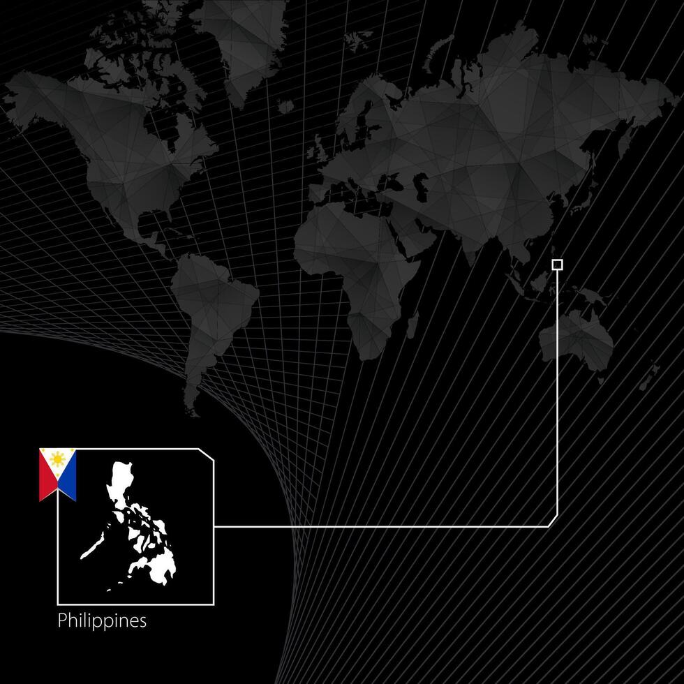 Philippines on black World Map. Map and flag of Philippines. vector