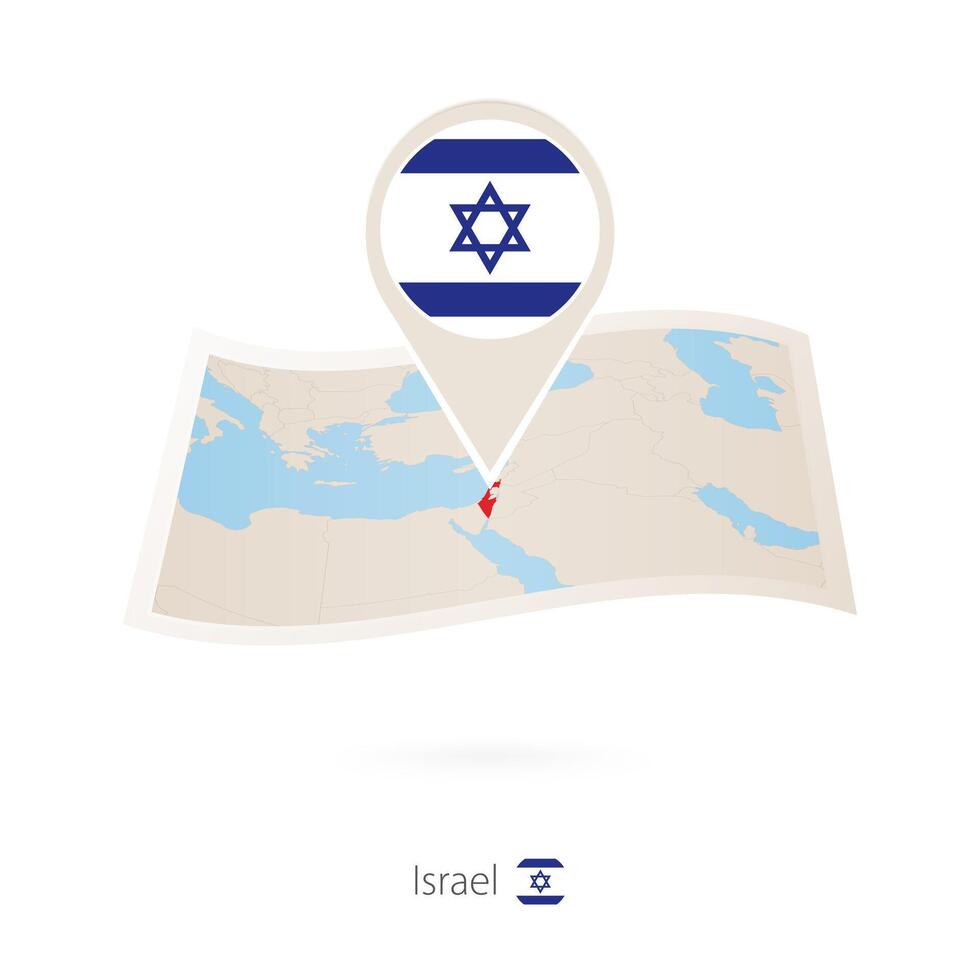 doblada papel mapa de Israel con bandera alfiler de Israel. vector