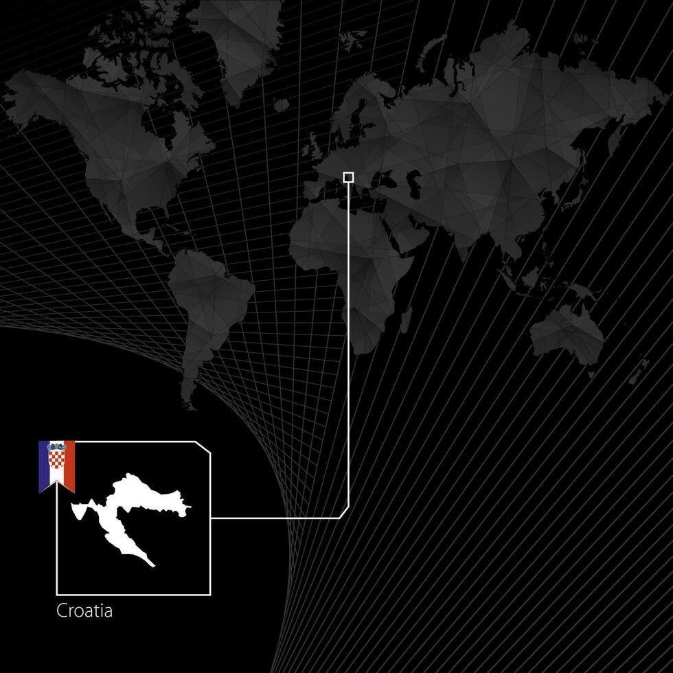 Croacia en negro mundo mapa. mapa y bandera de Croacia. vector