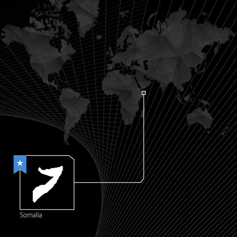 Somalia en negro mundo mapa. mapa y bandera de Somalia. vector