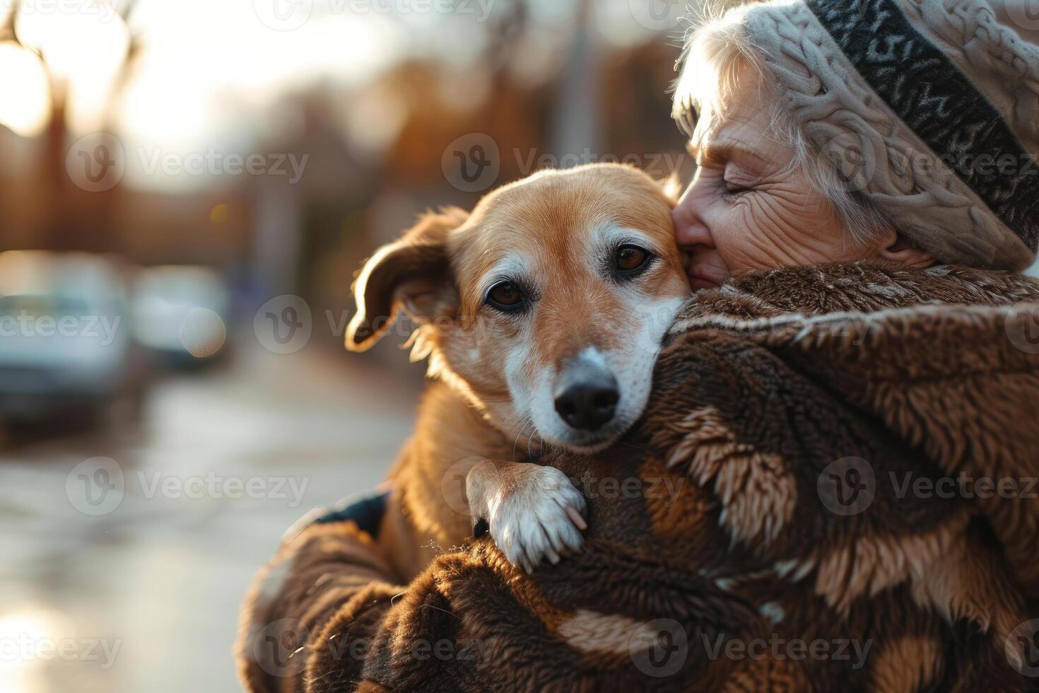 AI generated A portrait of a happy senior older with a dog, The elderly with pet photo