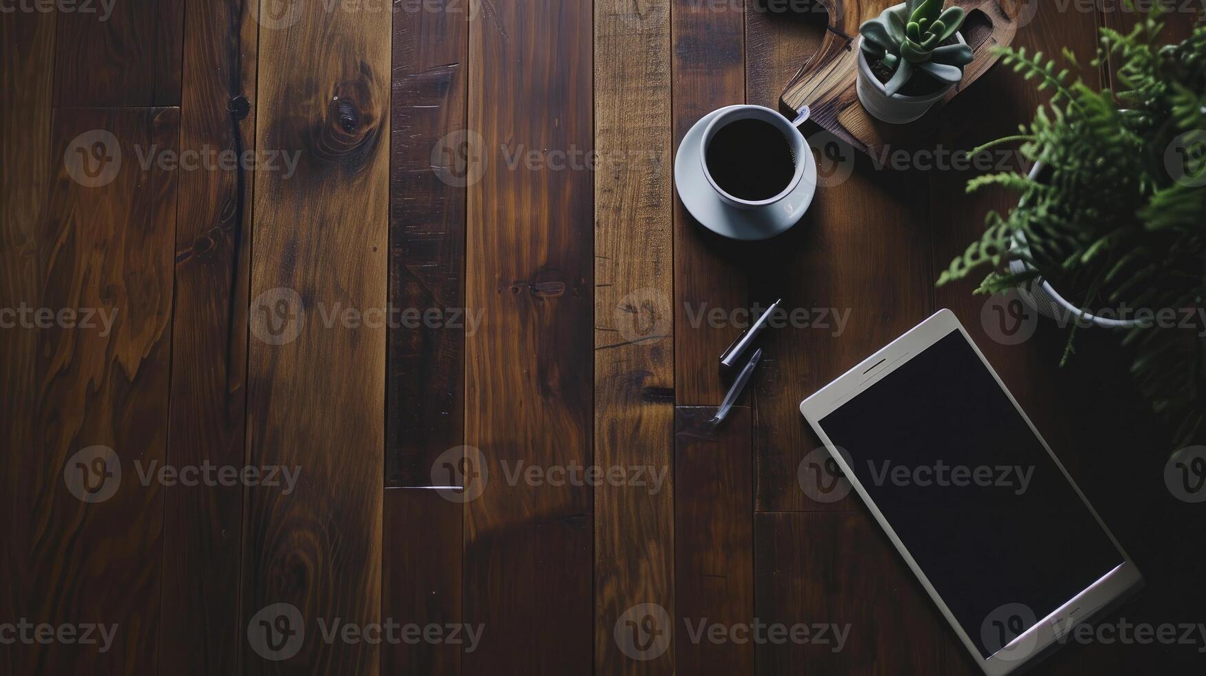 AI generated vintage working desk with coffee, coffee break and relax after work, vintage style photo