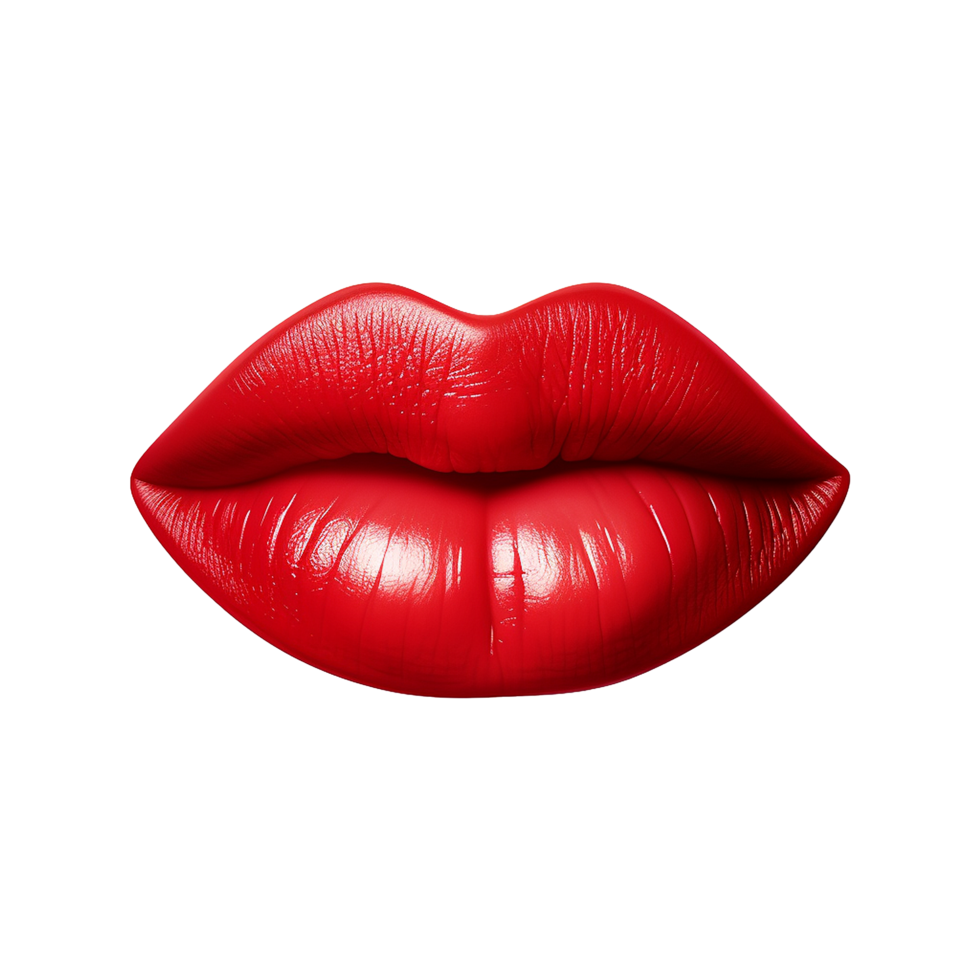 ai generado hembra rojo labios cortar fuera en transparente antecedentes png