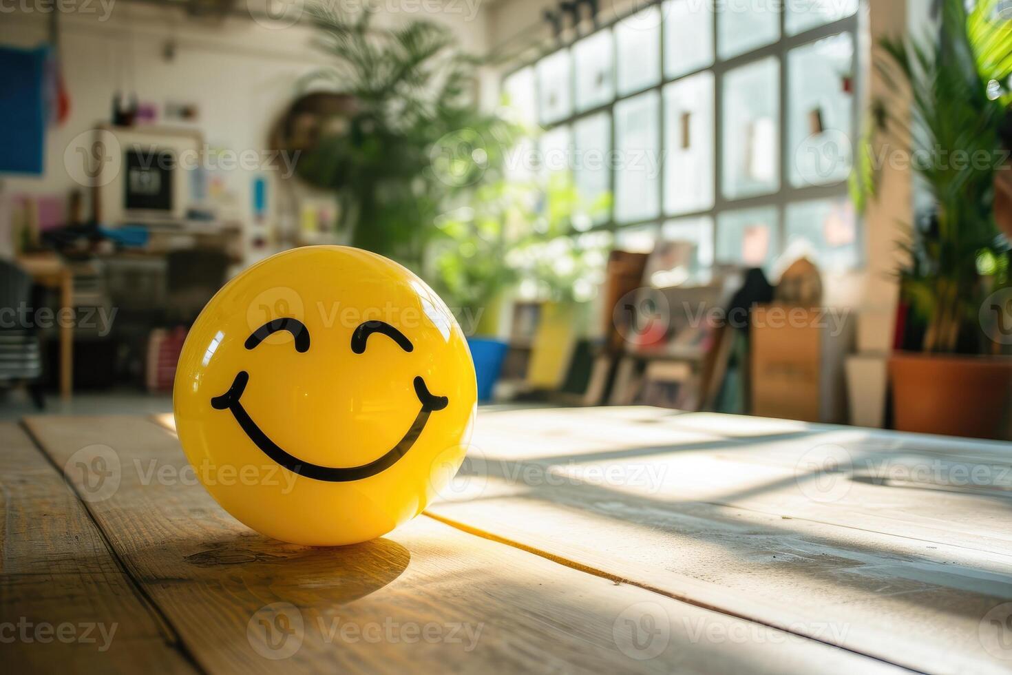 ai generado un amarillo sonriente pelota lata promover un positivo trabajo ambiente. foto