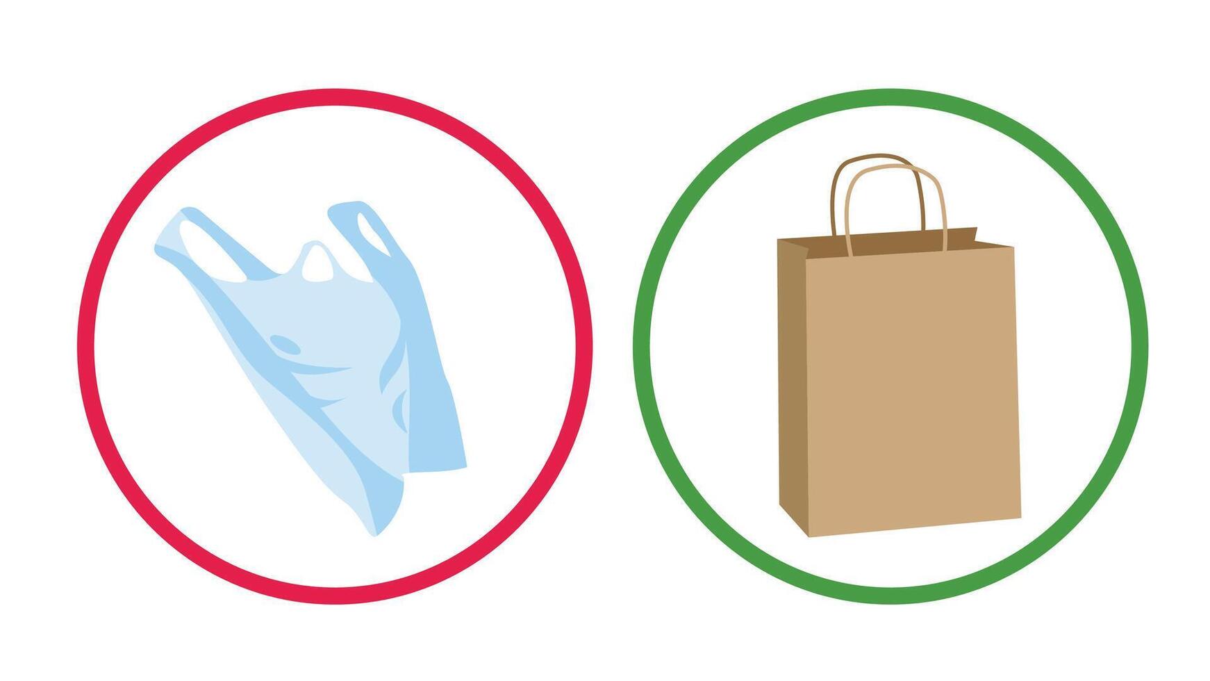 Vector blank biodegradable paper bag vs biodegradable plastic. Vector illustration for international day without plastic bags