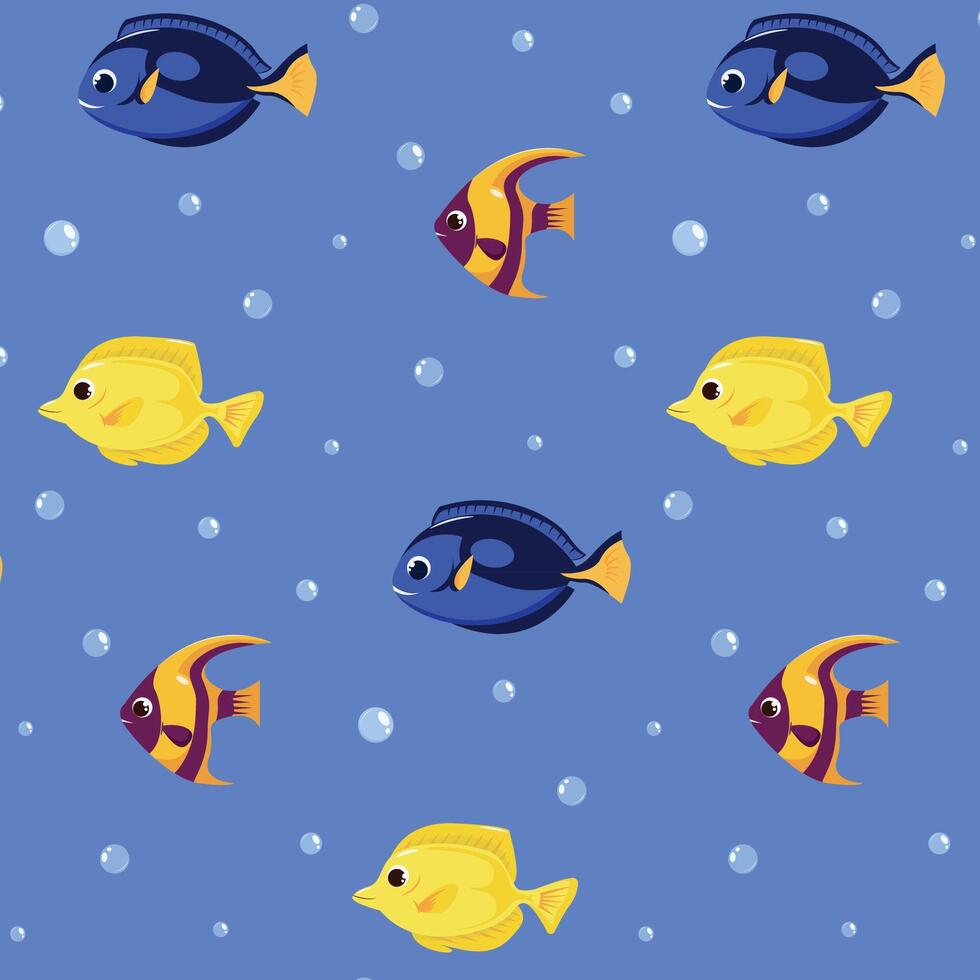 Vector seamless vector pattern with colorful tropical fishesn