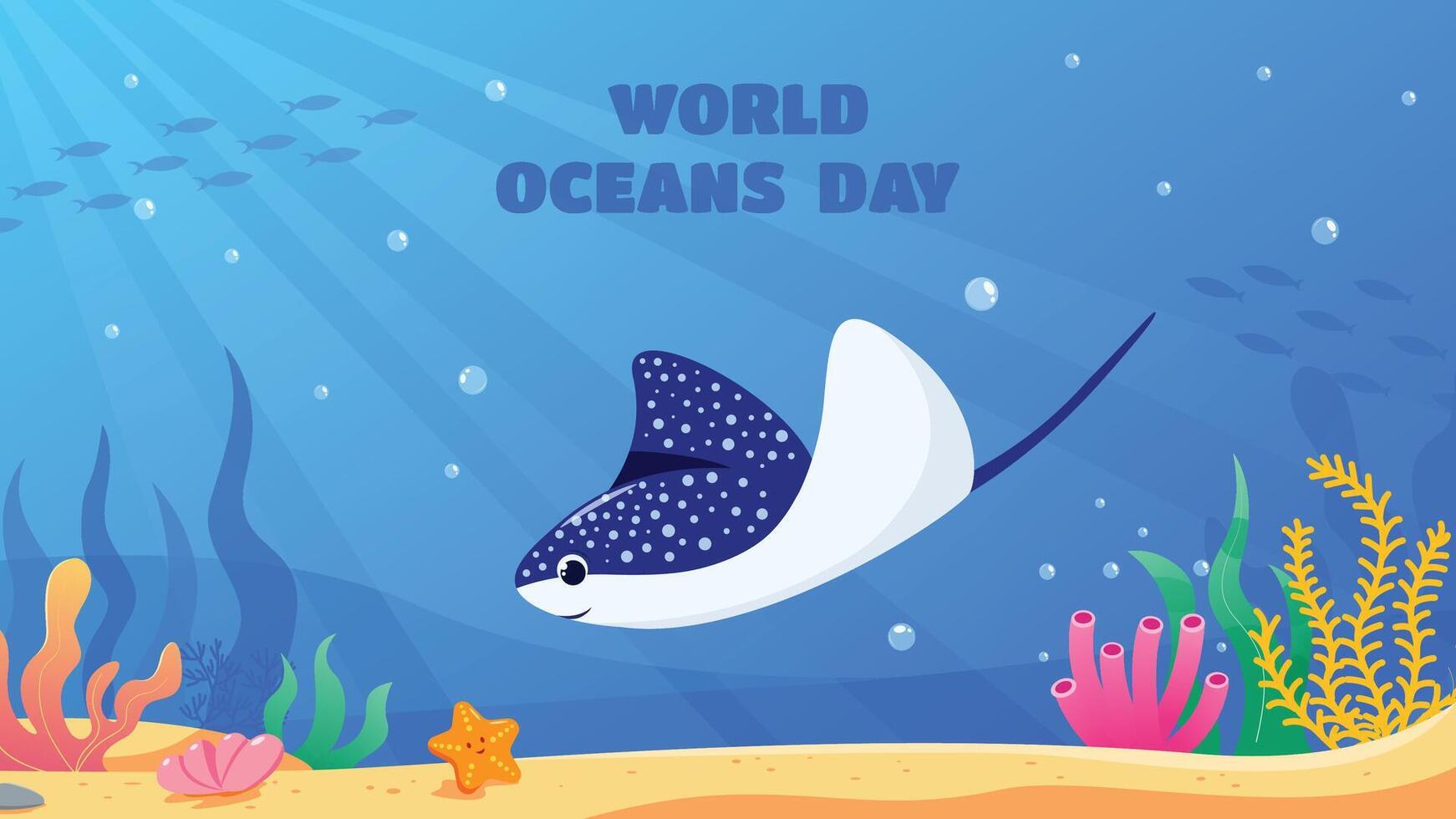 Vector world oceans day hand drawn flat illustration