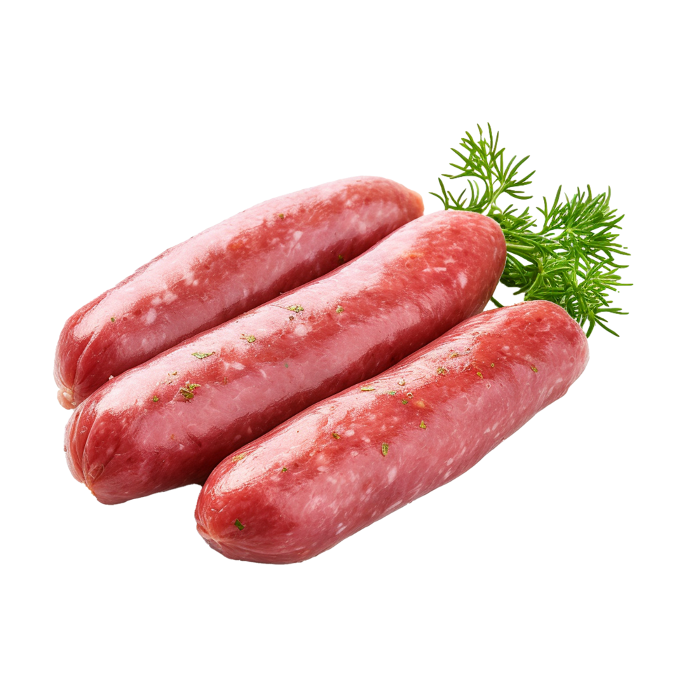 AI generated Row uncooked sausage's isolated on transparent background png