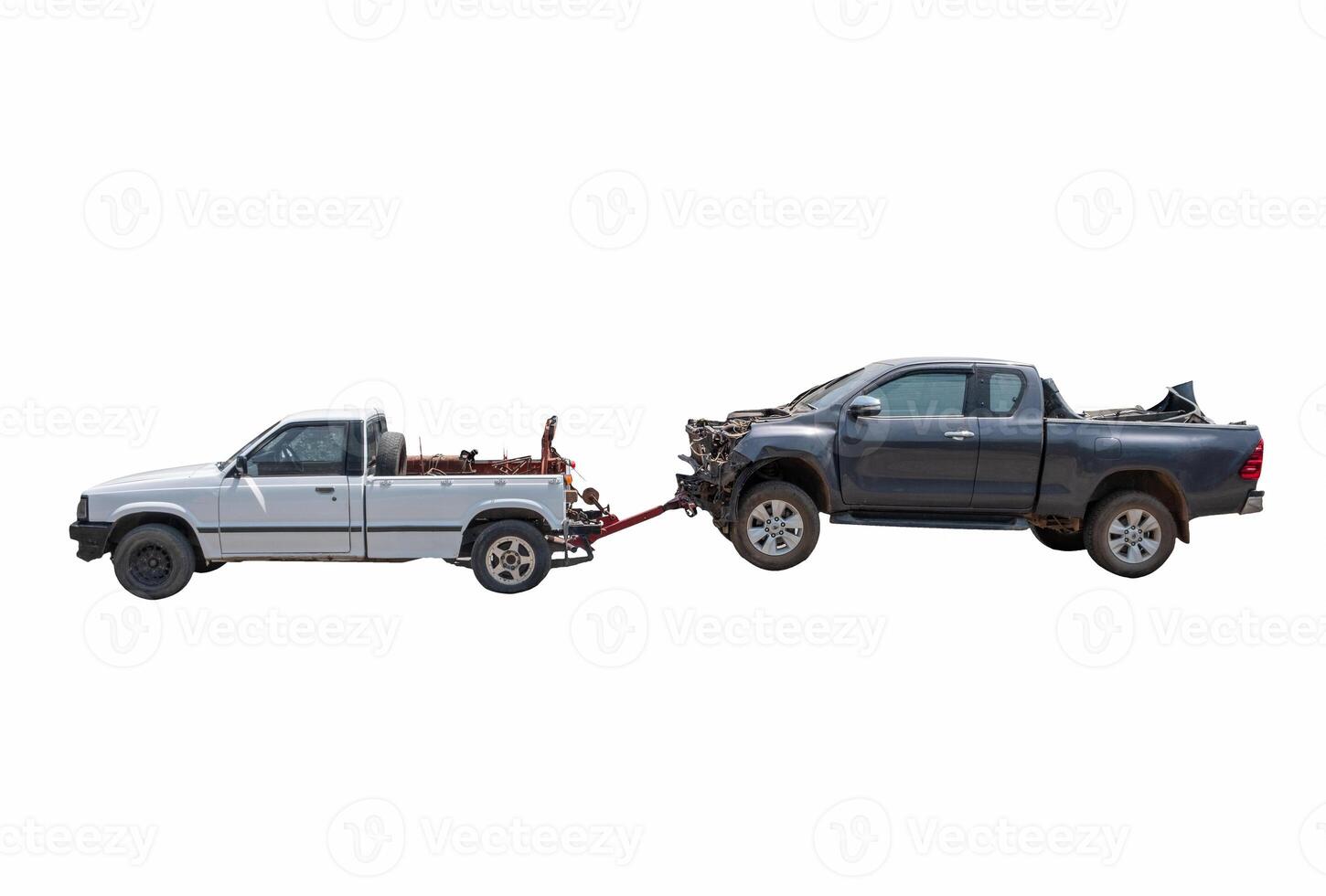 Pickup truck towing crashed accident car photo