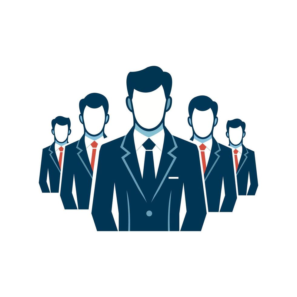 Corporate Team work Icon. Employees behind the leader. Isolated vector illustration