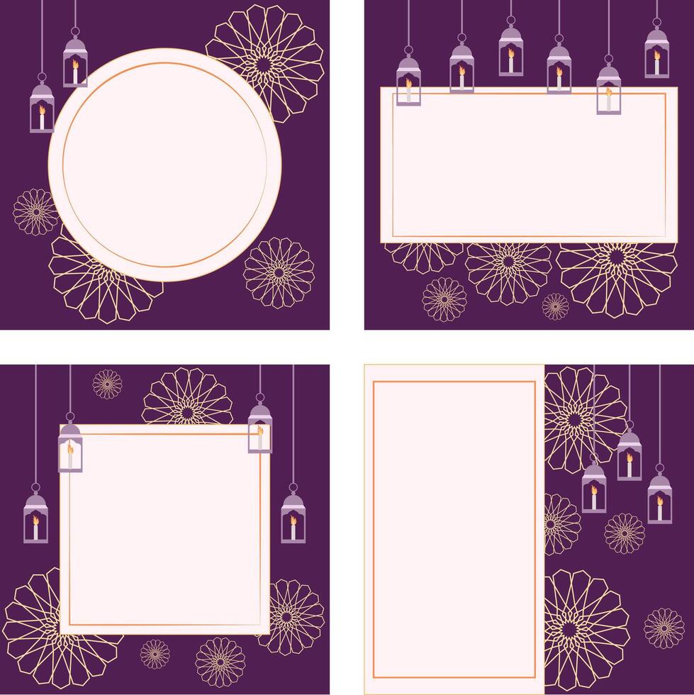 ramadan purple background template set vector