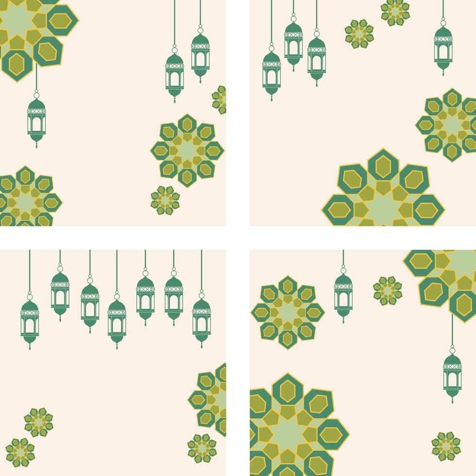 green geometric ornament background template for ramadan vector